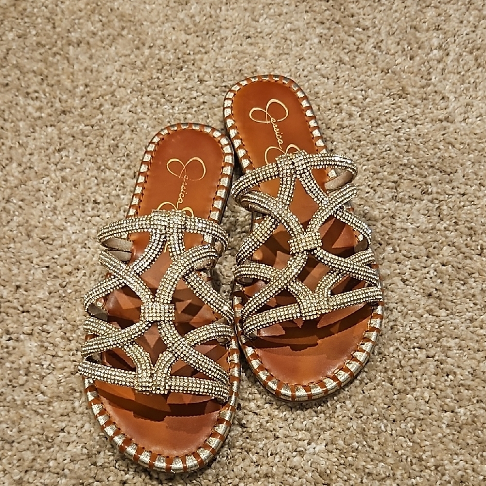 Jessica Simpson Silver and Brown Sandals with Crisscross Straps